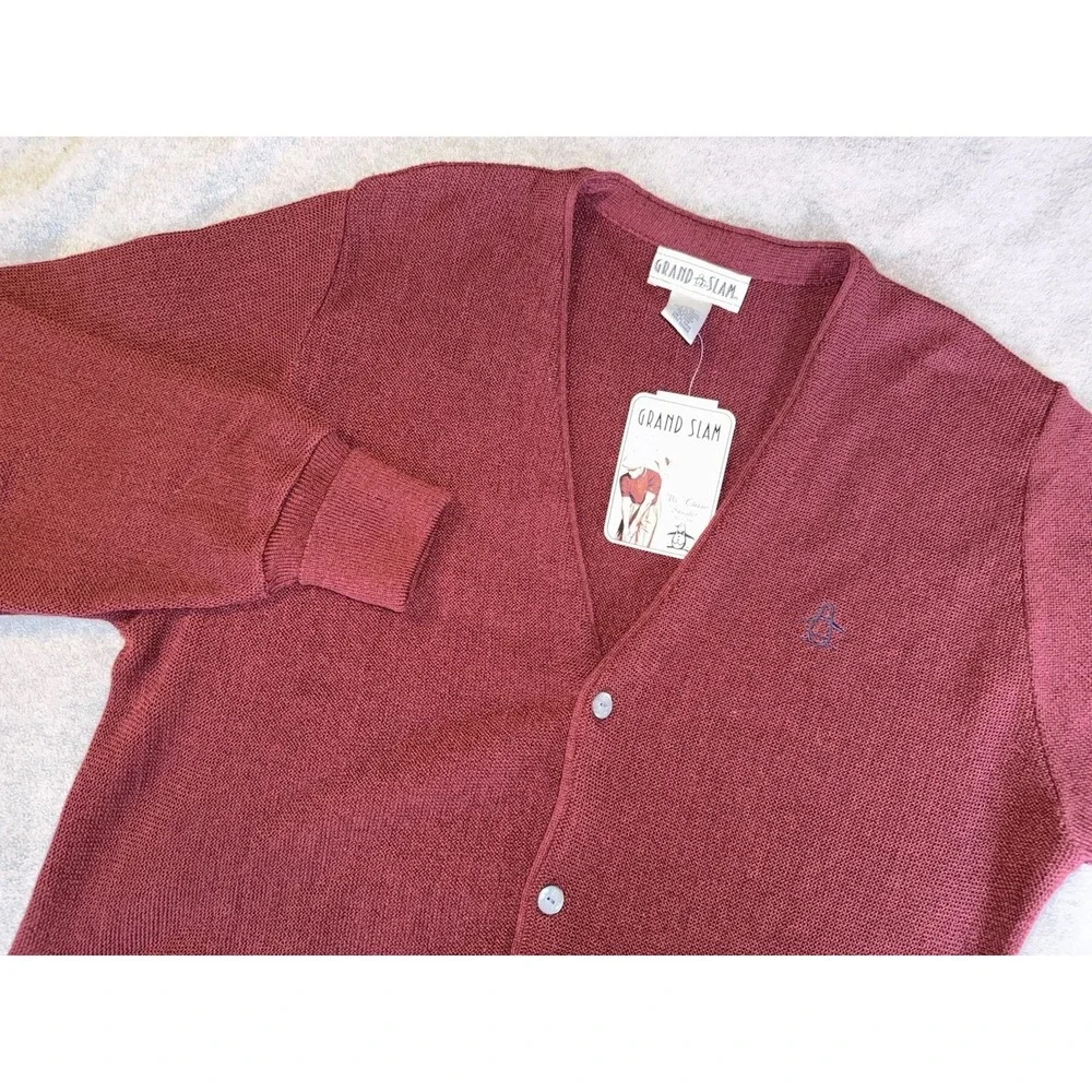 NWT VTG Penguin Grand Slam Golf Cardigan Men's Medium Burgundy Grandpa Deadstock